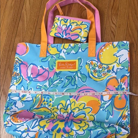 Lilly Pulitzer Blue and Orange Tropical Tote Bag - Picture 2 of 2